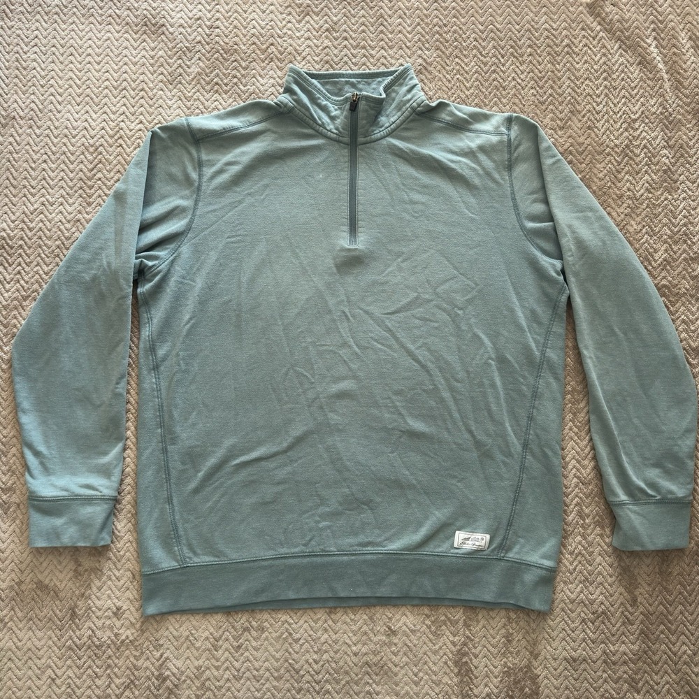 Eddie Bauer Mens Large Tall Quarter 1/4 Zip Sweater Green Cotton Blend TL